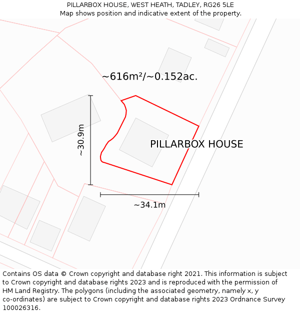 PILLARBOX HOUSE, WEST HEATH, TADLEY, RG26 5LE: Plot and title map