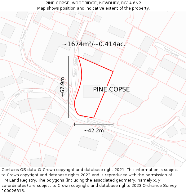 PINE COPSE, WOODRIDGE, NEWBURY, RG14 6NP: Plot and title map