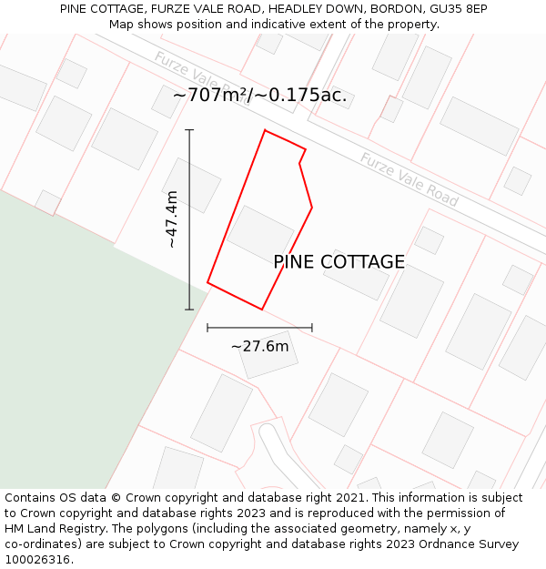 PINE COTTAGE, FURZE VALE ROAD, HEADLEY DOWN, BORDON, GU35 8EP: Plot and title map