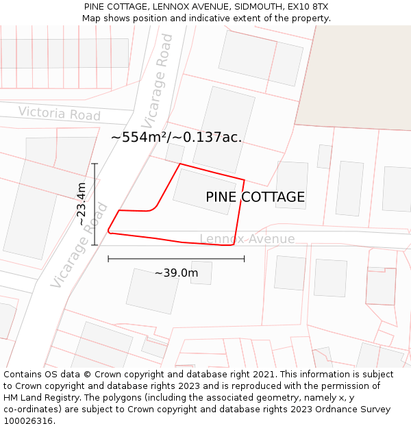 PINE COTTAGE, LENNOX AVENUE, SIDMOUTH, EX10 8TX: Plot and title map