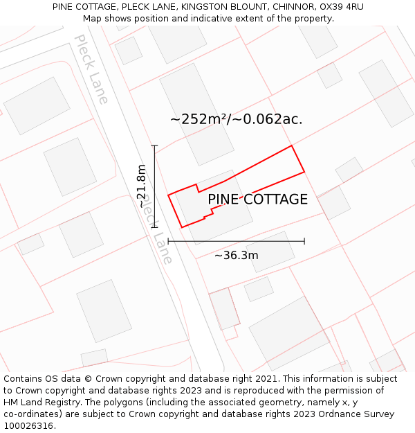 PINE COTTAGE, PLECK LANE, KINGSTON BLOUNT, CHINNOR, OX39 4RU: Plot and title map