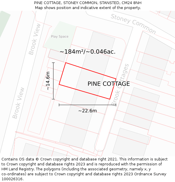 PINE COTTAGE, STONEY COMMON, STANSTED, CM24 8NH: Plot and title map