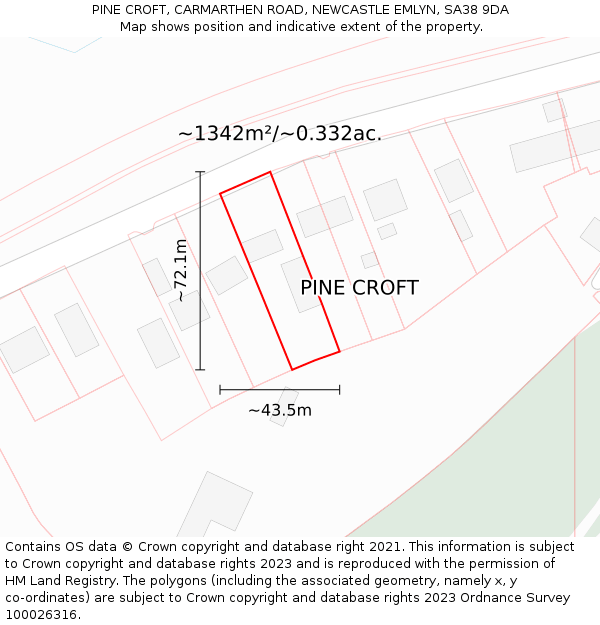 PINE CROFT, CARMARTHEN ROAD, NEWCASTLE EMLYN, SA38 9DA: Plot and title map