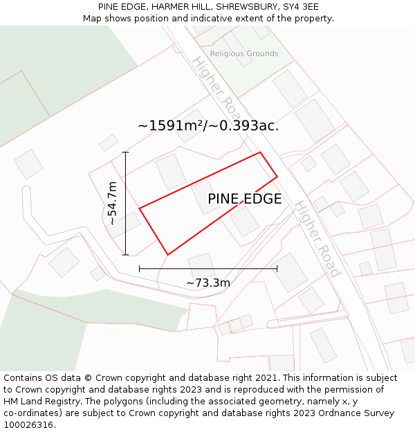 PINE EDGE, HARMER HILL, SHREWSBURY, SY4 3EE: Plot and title map