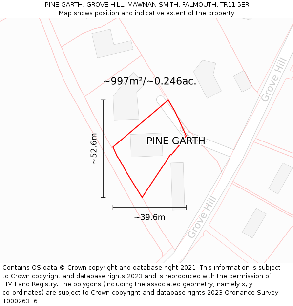 PINE GARTH, GROVE HILL, MAWNAN SMITH, FALMOUTH, TR11 5ER: Plot and title map