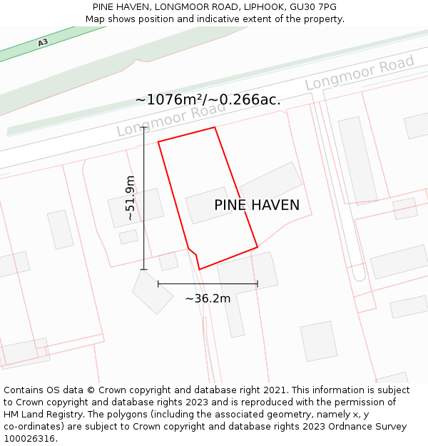 PINE HAVEN, LONGMOOR ROAD, LIPHOOK, GU30 7PG: Plot and title map