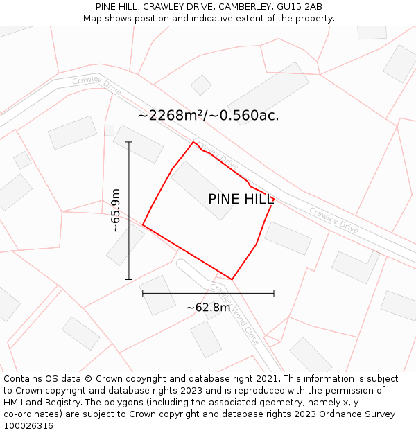 PINE HILL, CRAWLEY DRIVE, CAMBERLEY, GU15 2AB: Plot and title map