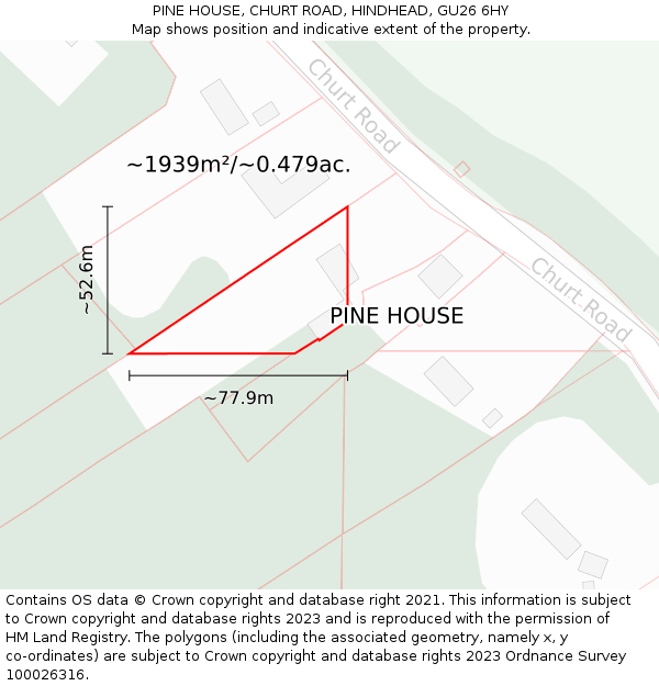 PINE HOUSE, CHURT ROAD, HINDHEAD, GU26 6HY: Plot and title map