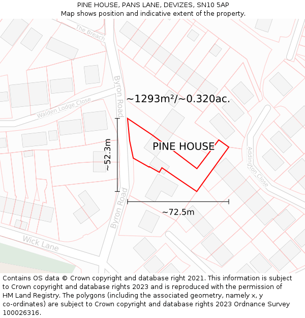 PINE HOUSE, PANS LANE, DEVIZES, SN10 5AP: Plot and title map