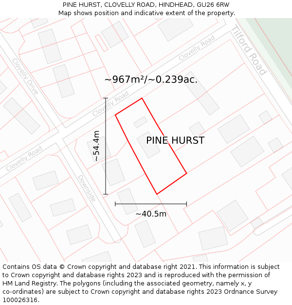 PINE HURST, CLOVELLY ROAD, HINDHEAD, GU26 6RW: Plot and title map