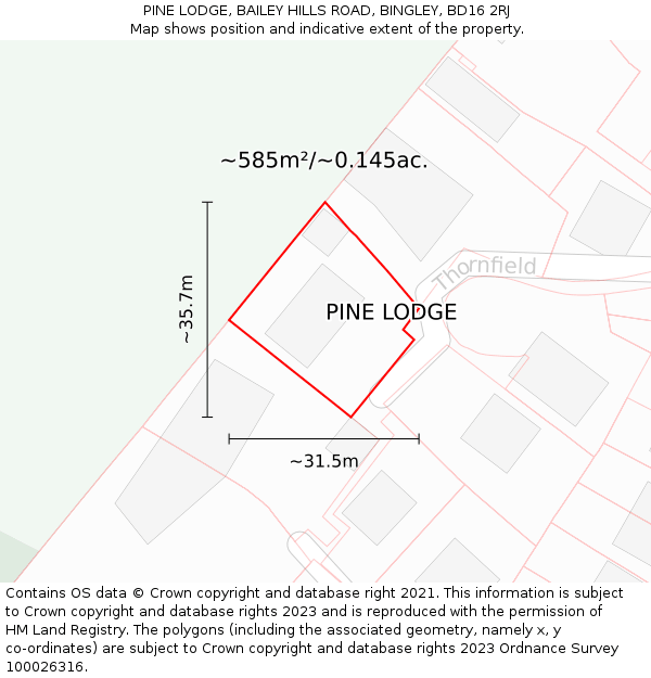 PINE LODGE, BAILEY HILLS ROAD, BINGLEY, BD16 2RJ: Plot and title map