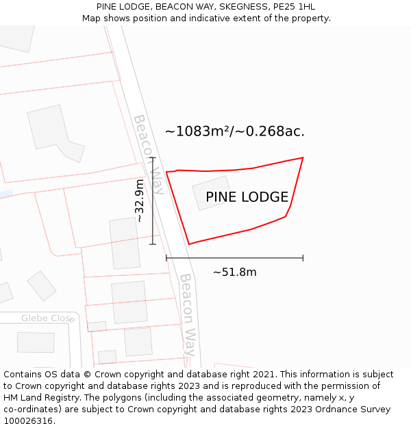 PINE LODGE, BEACON WAY, SKEGNESS, PE25 1HL: Plot and title map