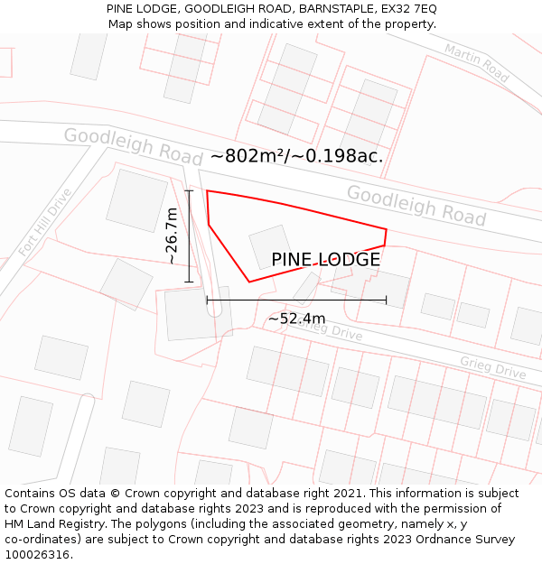 PINE LODGE, GOODLEIGH ROAD, BARNSTAPLE, EX32 7EQ: Plot and title map