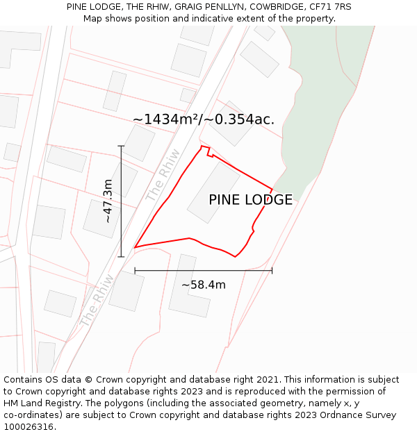 PINE LODGE, THE RHIW, GRAIG PENLLYN, COWBRIDGE, CF71 7RS: Plot and title map