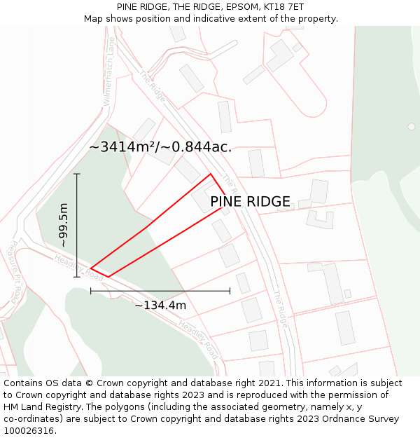 PINE RIDGE, THE RIDGE, EPSOM, KT18 7ET: Plot and title map