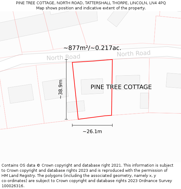 PINE TREE COTTAGE, NORTH ROAD, TATTERSHALL THORPE, LINCOLN, LN4 4PQ: Plot and title map