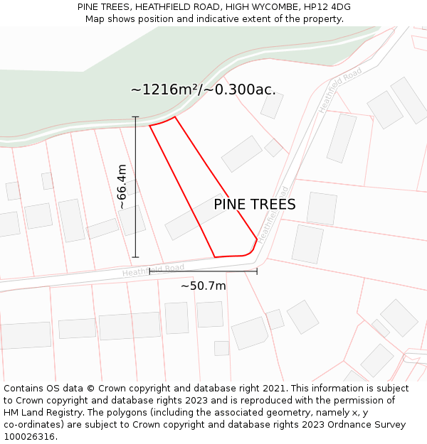 PINE TREES, HEATHFIELD ROAD, HIGH WYCOMBE, HP12 4DG: Plot and title map