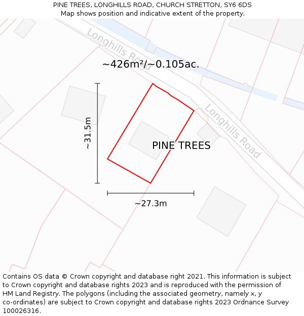 PINE TREES, LONGHILLS ROAD, CHURCH STRETTON, SY6 6DS: Plot and title map