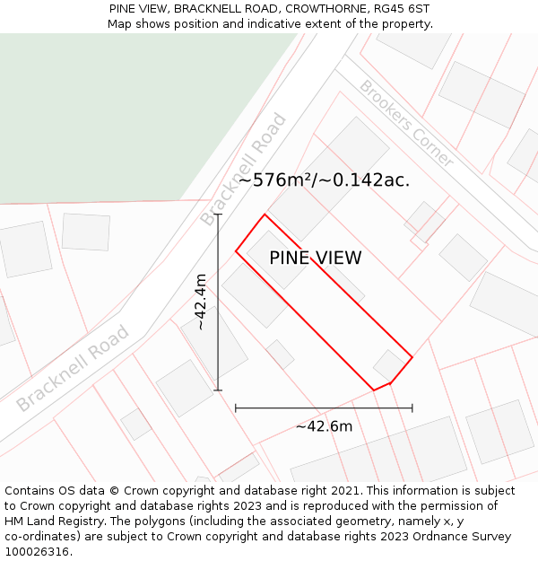 PINE VIEW, BRACKNELL ROAD, CROWTHORNE, RG45 6ST: Plot and title map