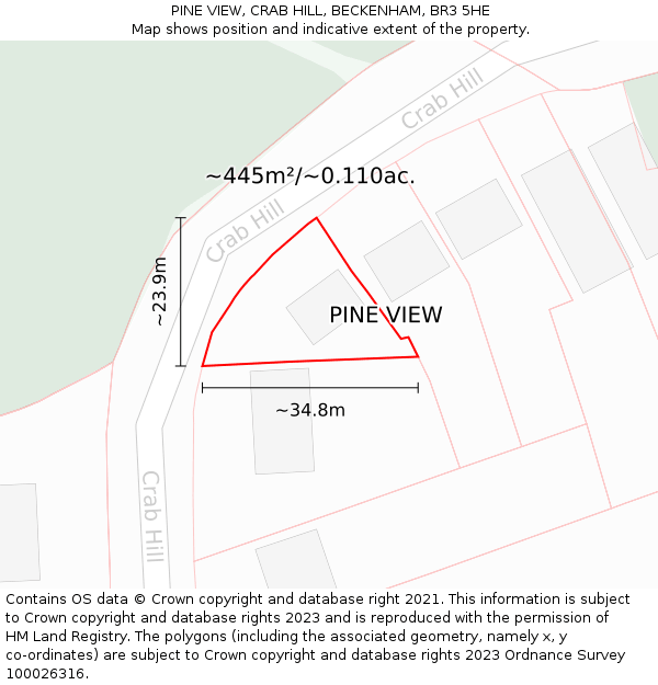 PINE VIEW, CRAB HILL, BECKENHAM, BR3 5HE: Plot and title map