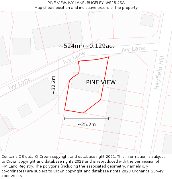 PINE VIEW, IVY LANE, RUGELEY, WS15 4SA: Plot and title map