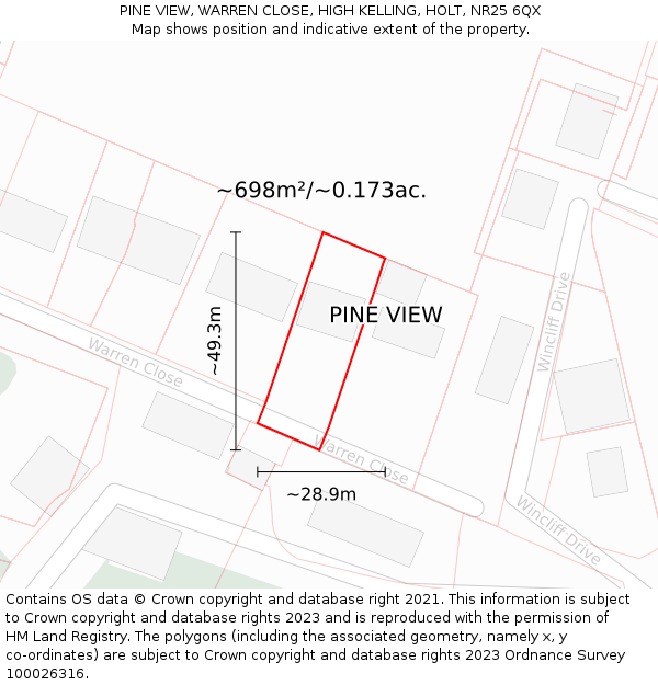 PINE VIEW, WARREN CLOSE, HIGH KELLING, HOLT, NR25 6QX: Plot and title map