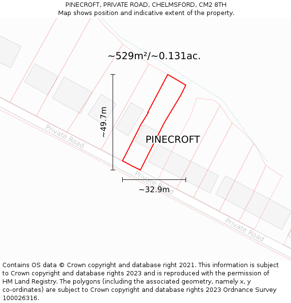 PINECROFT, PRIVATE ROAD, CHELMSFORD, CM2 8TH: Plot and title map