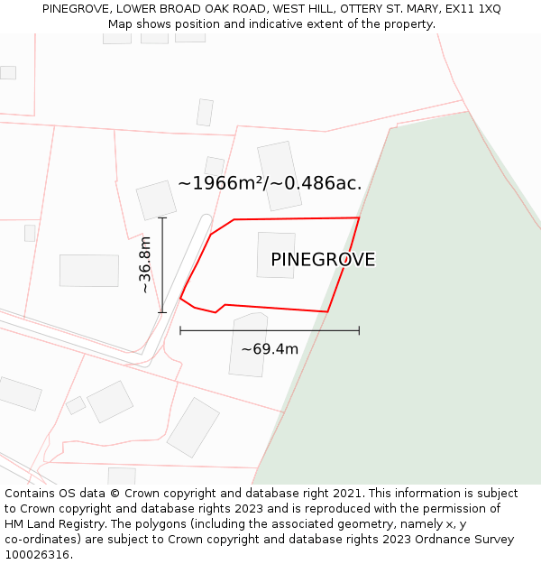 PINEGROVE, LOWER BROAD OAK ROAD, WEST HILL, OTTERY ST. MARY, EX11 1XQ: Plot and title map