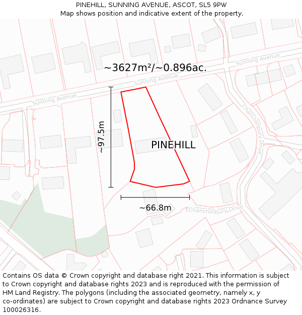 PINEHILL, SUNNING AVENUE, ASCOT, SL5 9PW: Plot and title map