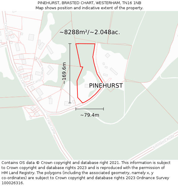 PINEHURST, BRASTED CHART, WESTERHAM, TN16 1NB: Plot and title map