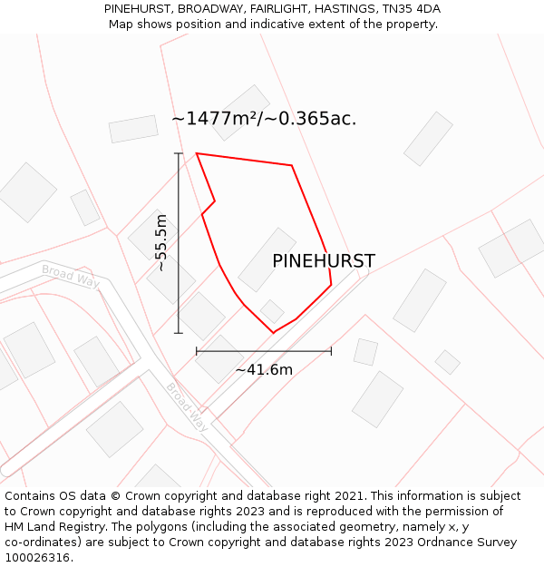 PINEHURST, BROADWAY, FAIRLIGHT, HASTINGS, TN35 4DA: Plot and title map