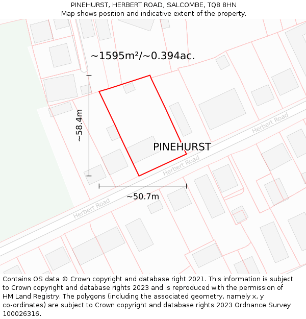 PINEHURST, HERBERT ROAD, SALCOMBE, TQ8 8HN: Plot and title map