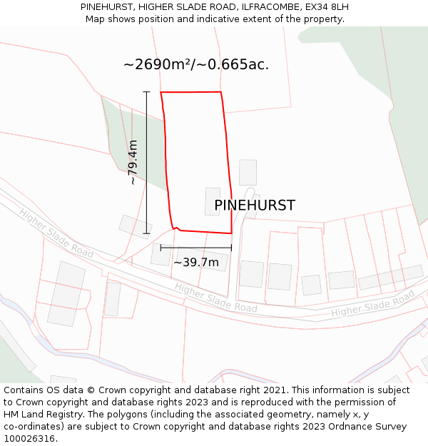 PINEHURST, HIGHER SLADE ROAD, ILFRACOMBE, EX34 8LH: Plot and title map