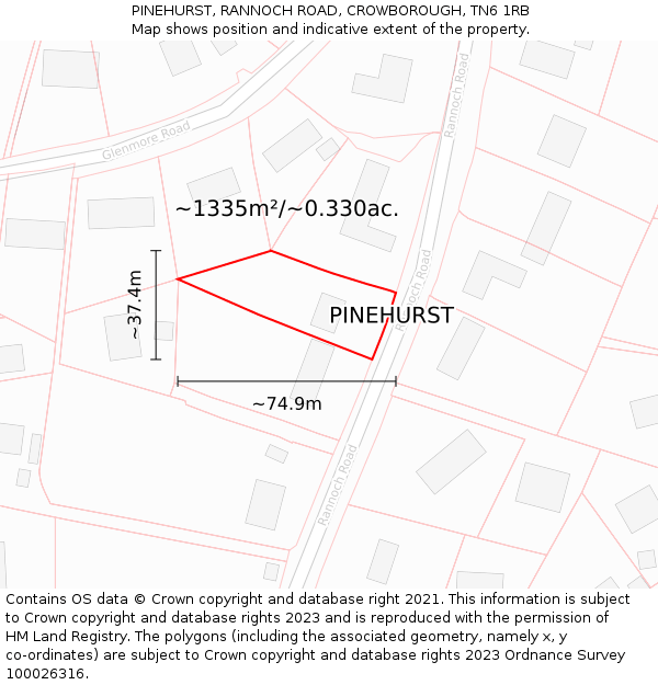 PINEHURST, RANNOCH ROAD, CROWBOROUGH, TN6 1RB: Plot and title map