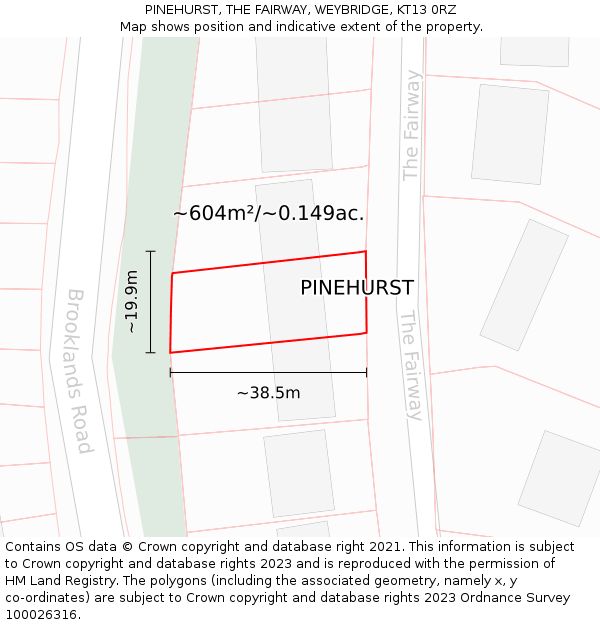 PINEHURST, THE FAIRWAY, WEYBRIDGE, KT13 0RZ: Plot and title map