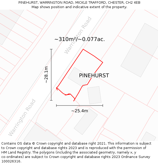 PINEHURST, WARRINGTON ROAD, MICKLE TRAFFORD, CHESTER, CH2 4EB: Plot and title map