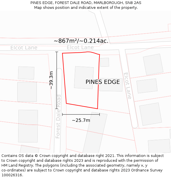 PINES EDGE, FOREST DALE ROAD, MARLBOROUGH, SN8 2AS: Plot and title map