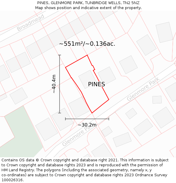 PINES, GLENMORE PARK, TUNBRIDGE WELLS, TN2 5NZ: Plot and title map