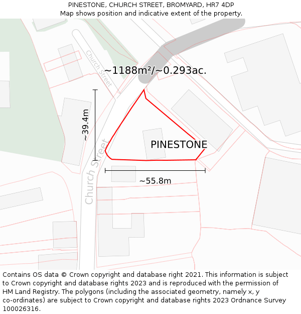 PINESTONE, CHURCH STREET, BROMYARD, HR7 4DP: Plot and title map