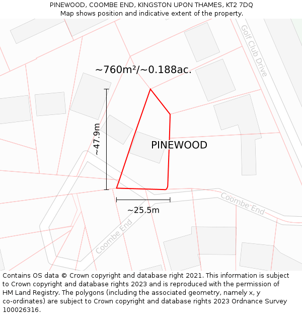 PINEWOOD, COOMBE END, KINGSTON UPON THAMES, KT2 7DQ: Plot and title map