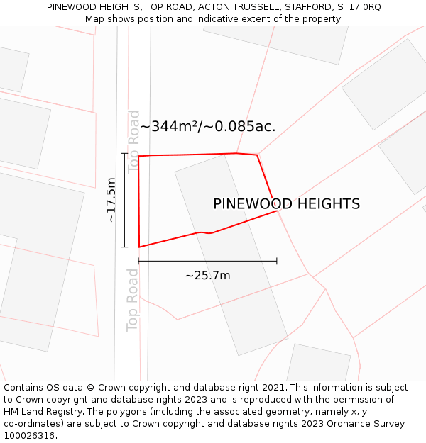PINEWOOD HEIGHTS, TOP ROAD, ACTON TRUSSELL, STAFFORD, ST17 0RQ: Plot and title map