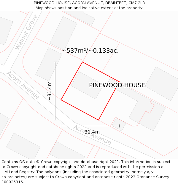 PINEWOOD HOUSE, ACORN AVENUE, BRAINTREE, CM7 2LR: Plot and title map