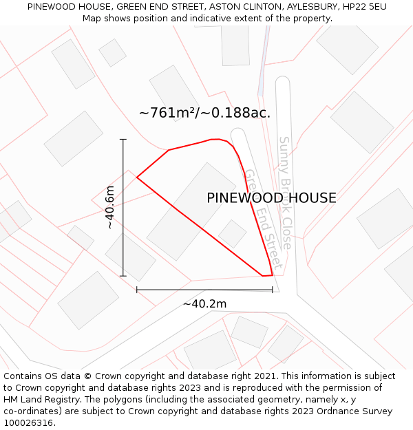 PINEWOOD HOUSE, GREEN END STREET, ASTON CLINTON, AYLESBURY, HP22 5EU: Plot and title map
