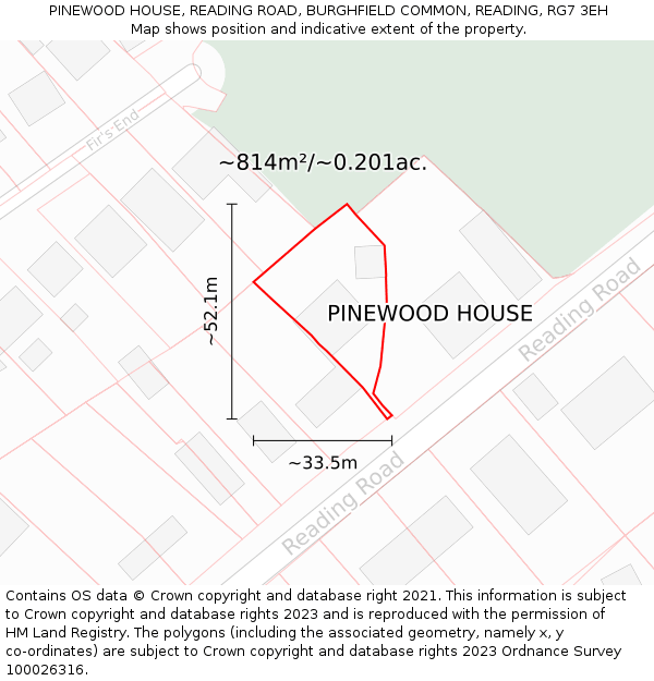 PINEWOOD HOUSE, READING ROAD, BURGHFIELD COMMON, READING, RG7 3EH: Plot and title map