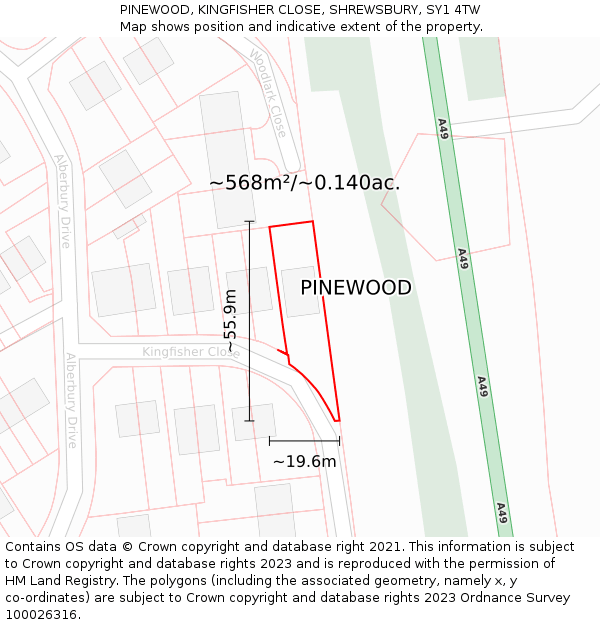 PINEWOOD, KINGFISHER CLOSE, SHREWSBURY, SY1 4TW: Plot and title map