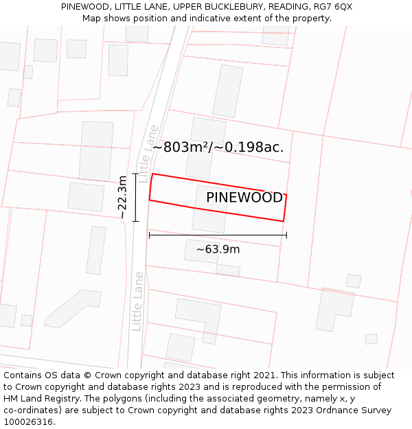 PINEWOOD, LITTLE LANE, UPPER BUCKLEBURY, READING, RG7 6QX: Plot and title map