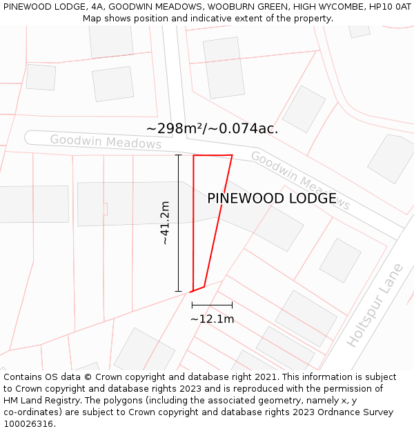 PINEWOOD LODGE, 4A, GOODWIN MEADOWS, WOOBURN GREEN, HIGH WYCOMBE, HP10 0AT: Plot and title map
