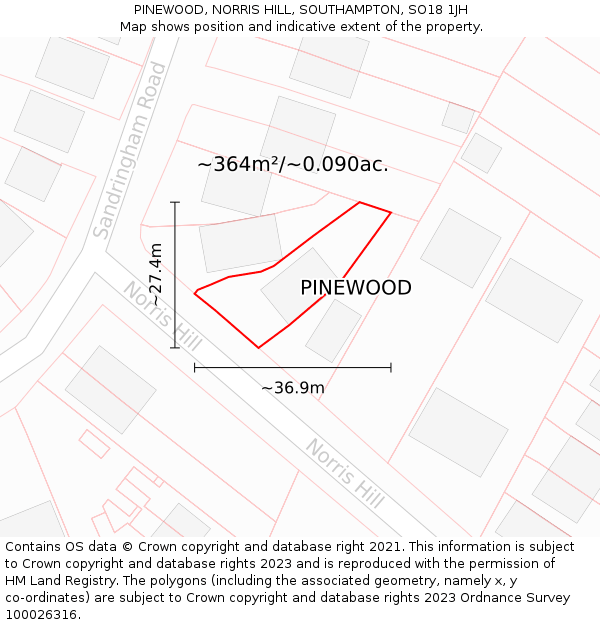 PINEWOOD, NORRIS HILL, SOUTHAMPTON, SO18 1JH: Plot and title map