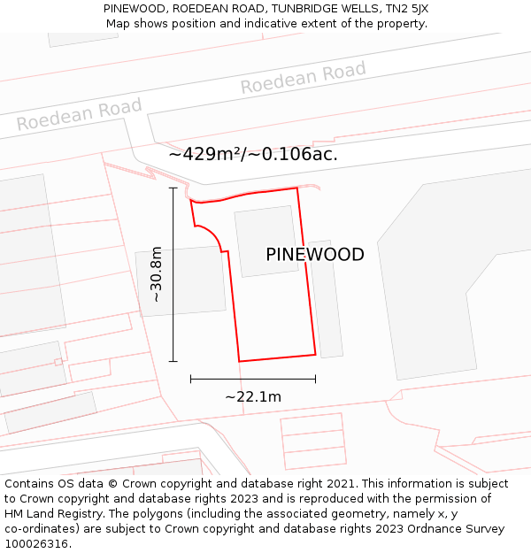 PINEWOOD, ROEDEAN ROAD, TUNBRIDGE WELLS, TN2 5JX: Plot and title map