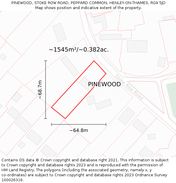 PINEWOOD, STOKE ROW ROAD, PEPPARD COMMON, HENLEY-ON-THAMES, RG9 5JD: Plot and title map